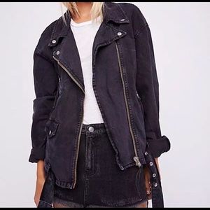 Free People Oversized Denim Moto Jacket size Small